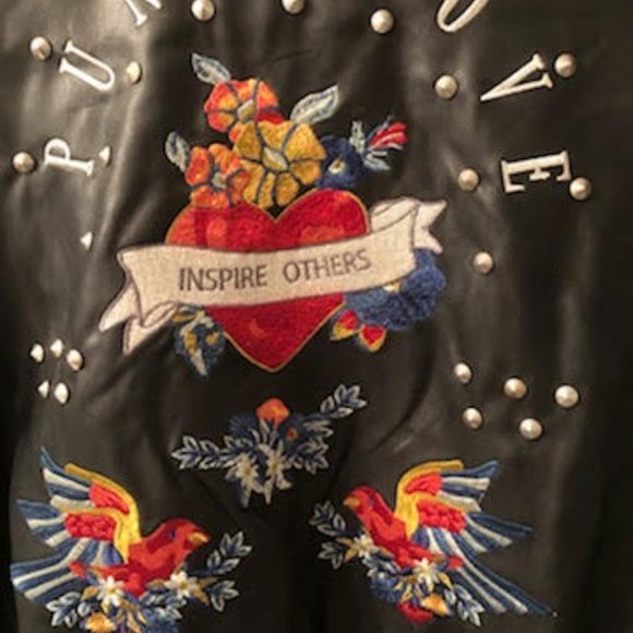 ZARA CHIC BLACK LADIES VEGAN LEATHER AND NYLON STUDDED SOUVENIR BOMBER JACKET - Picture 5 of 6